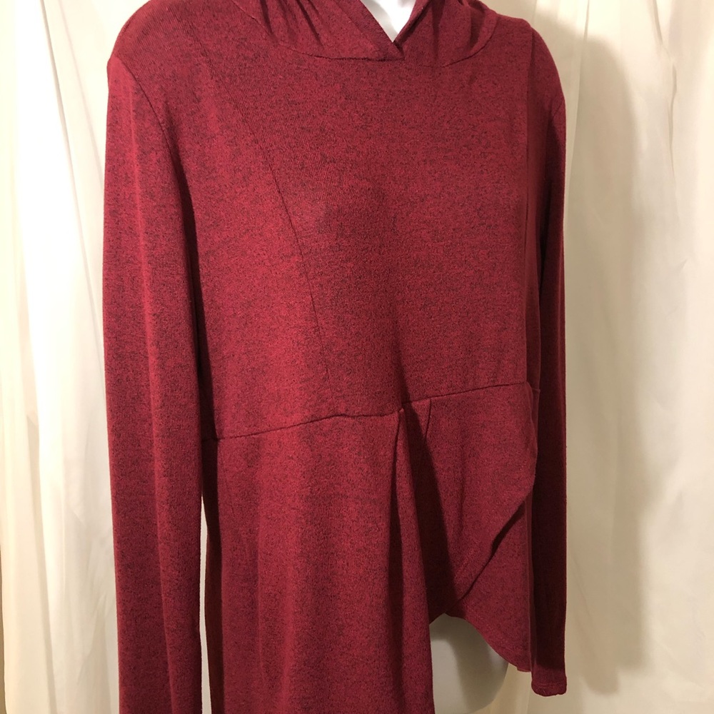Hailey & Co. Burgundy Hooded long sleeved shirt with overlay bottom.